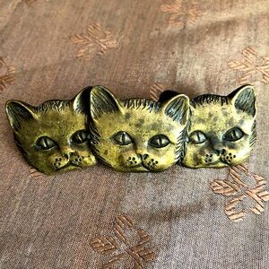 Three Amigos Vintage Brass Cat Brooch
